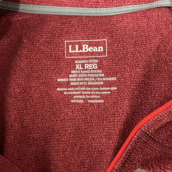 L.L.Bean Pullover Mens XL Burgundy Fleece Quarter Zip Slightly Fitted Pocket - Picture 7 of 9